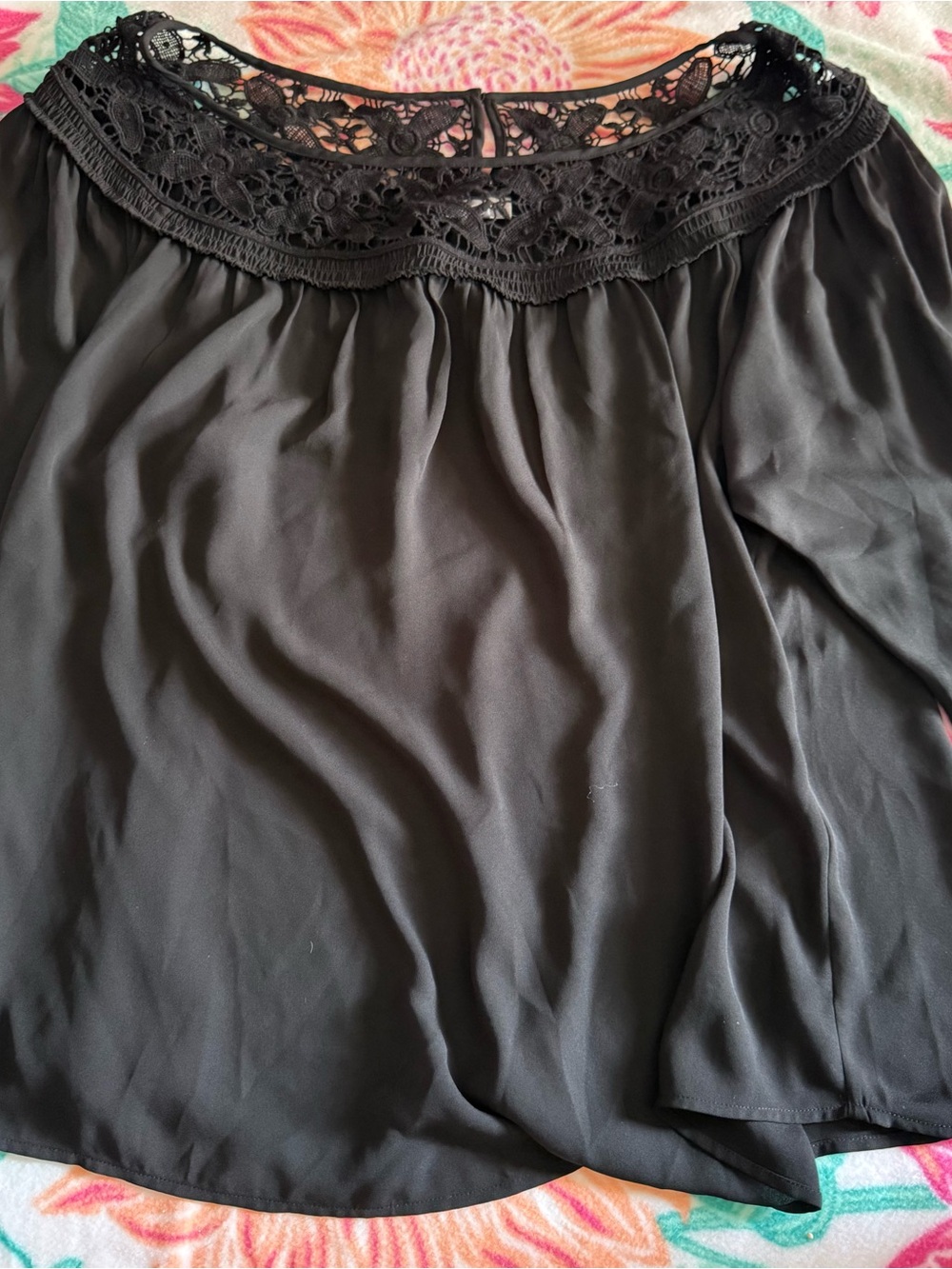Avenue Black Crochet Yoke Off-Shoulder Top